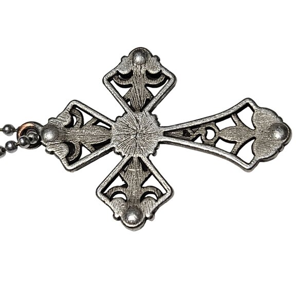 Gothic Filigree Cross Rhinestone Silver Pendant Necklace Religious Jewelry Women - Picture 4 of 7